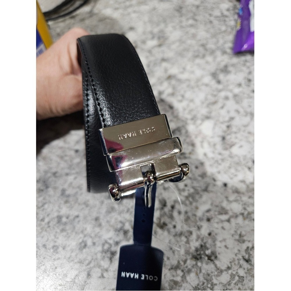 Cole Haan luxury Mens Reversible Leather Belt Black Tan Silver Buckle 32m  sz 38